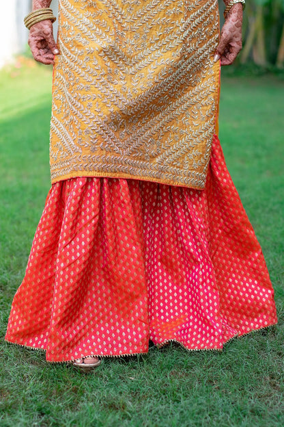 Mustard yellow gharara set with zardozi work