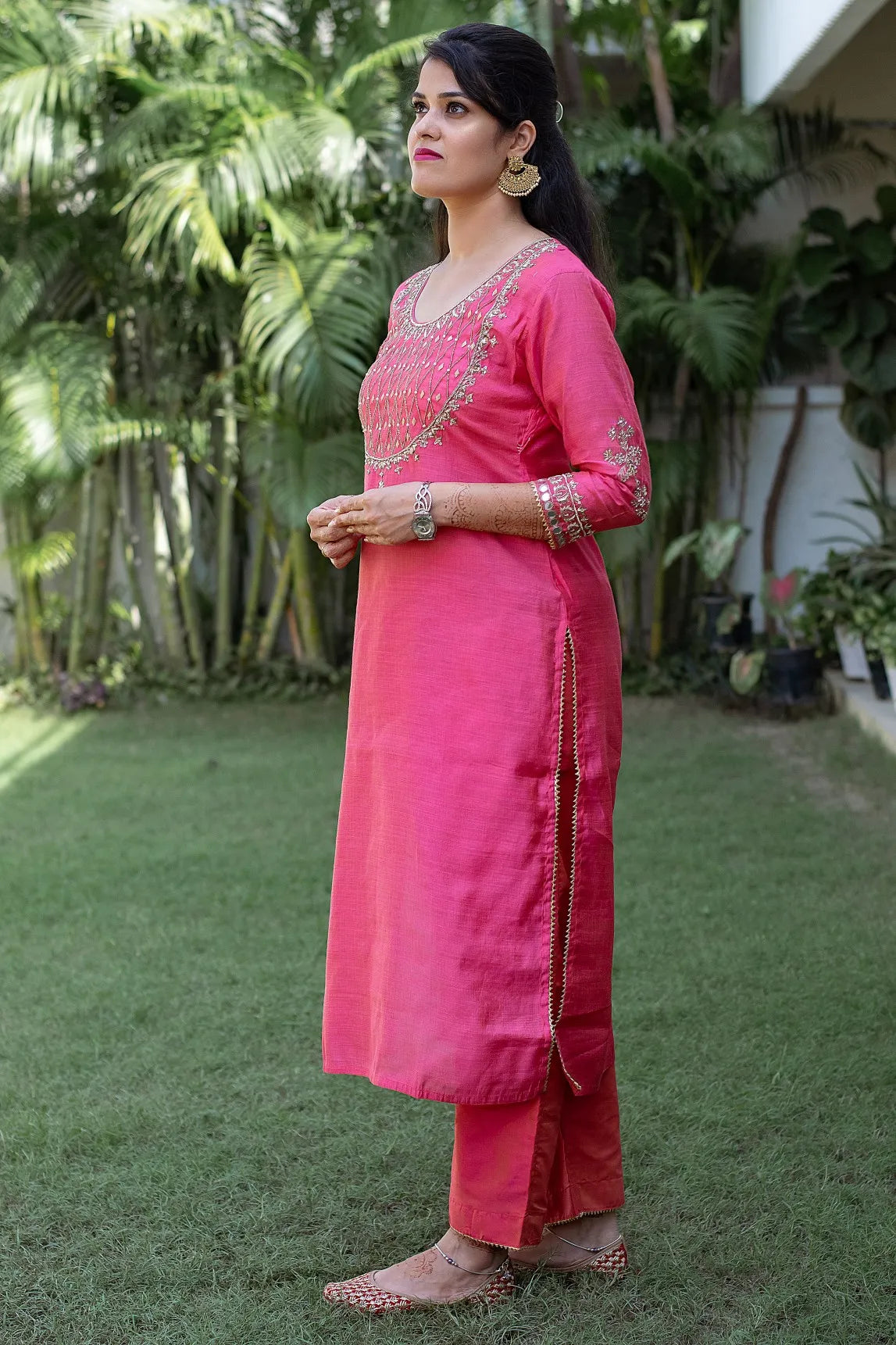 Pink Silk Zardozi & Applique Work Kurta with Chanderi Dupatta and Pink Trousers