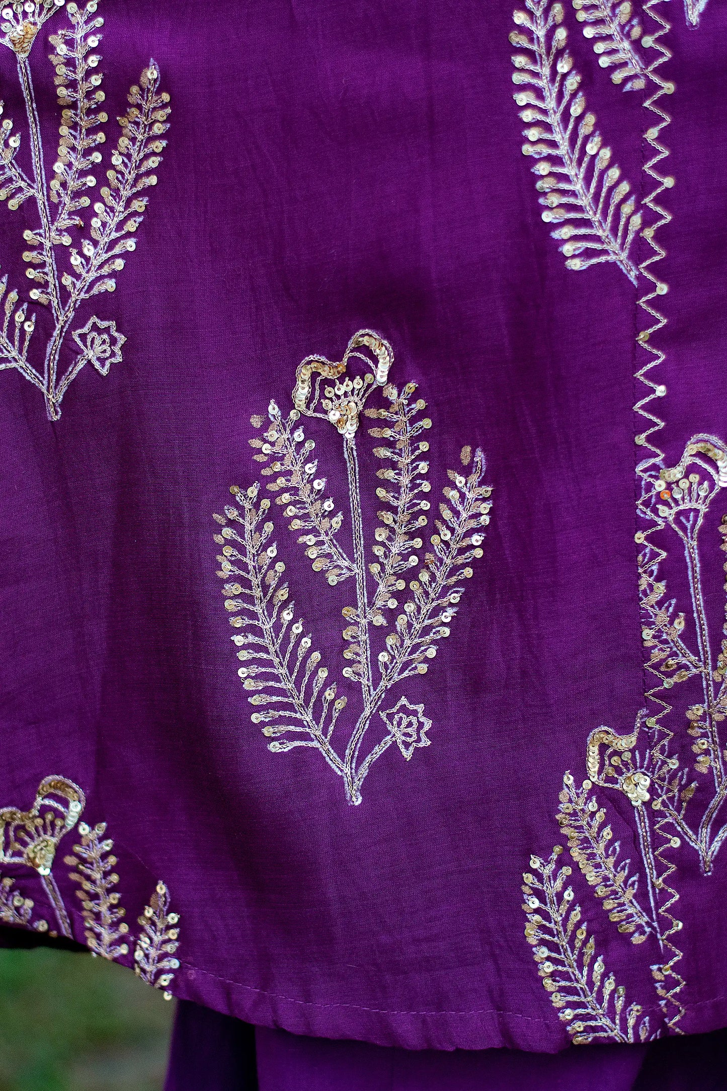 Purple Maheshwari Resham & Zardozi Work Kurta & Dupatta With Purple Palazzo