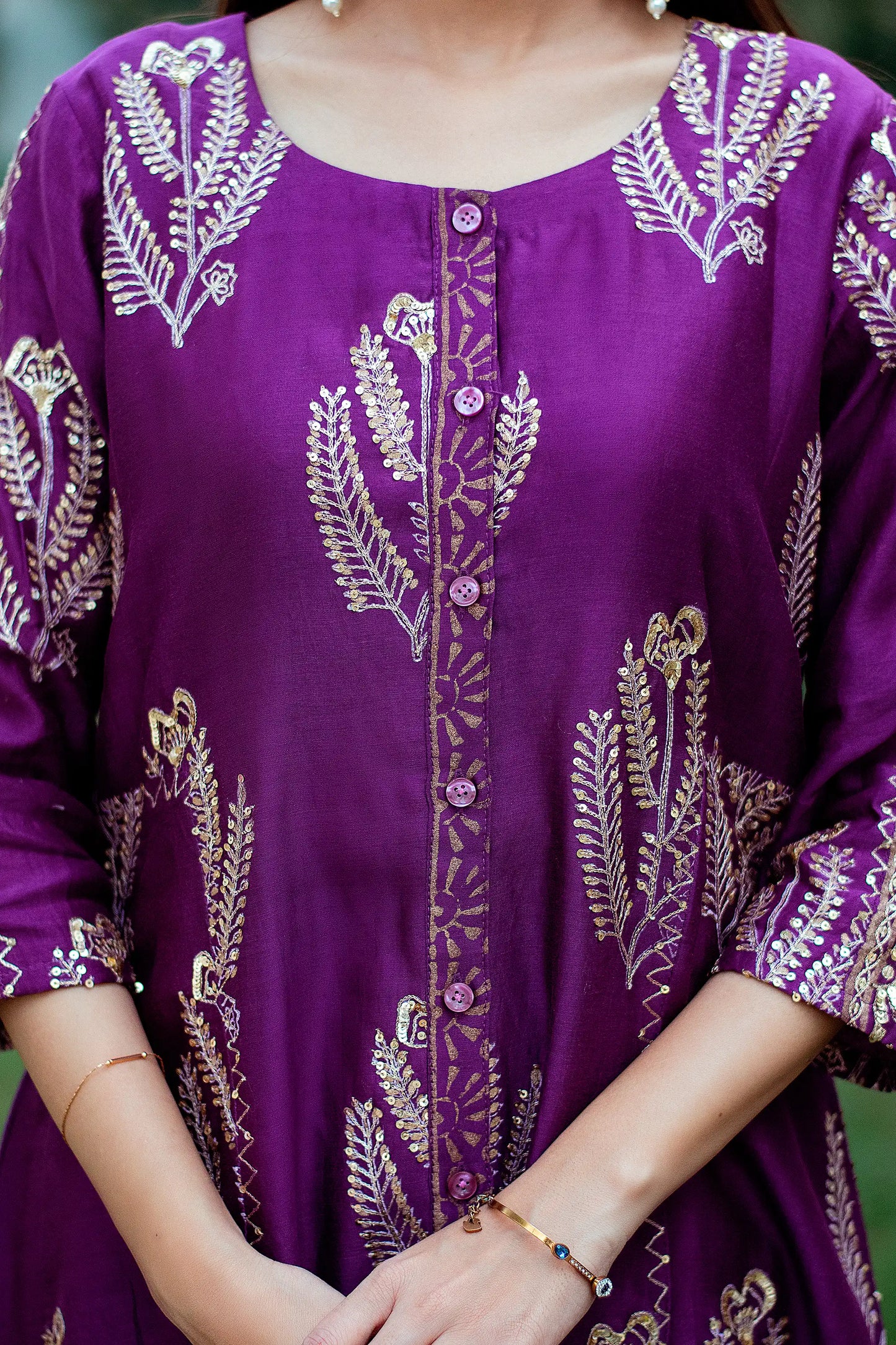 Purple Maheshwari Resham & Zardozi Work Kurta & Dupatta With Purple Palazzo