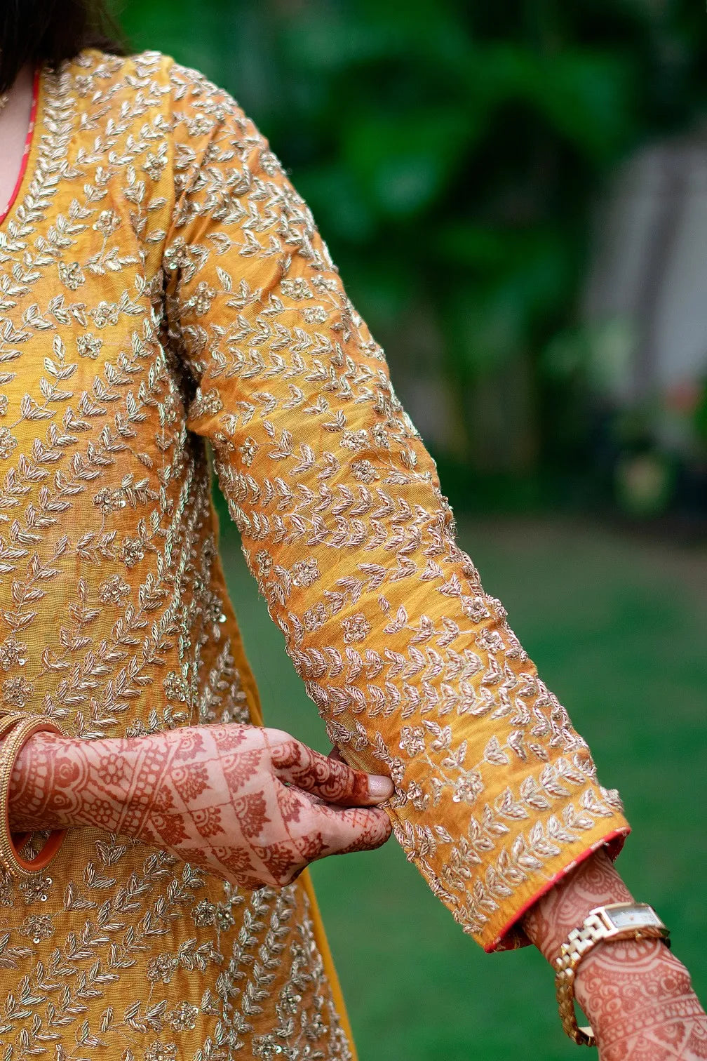 Mustard yellow gharara set with zardozi work