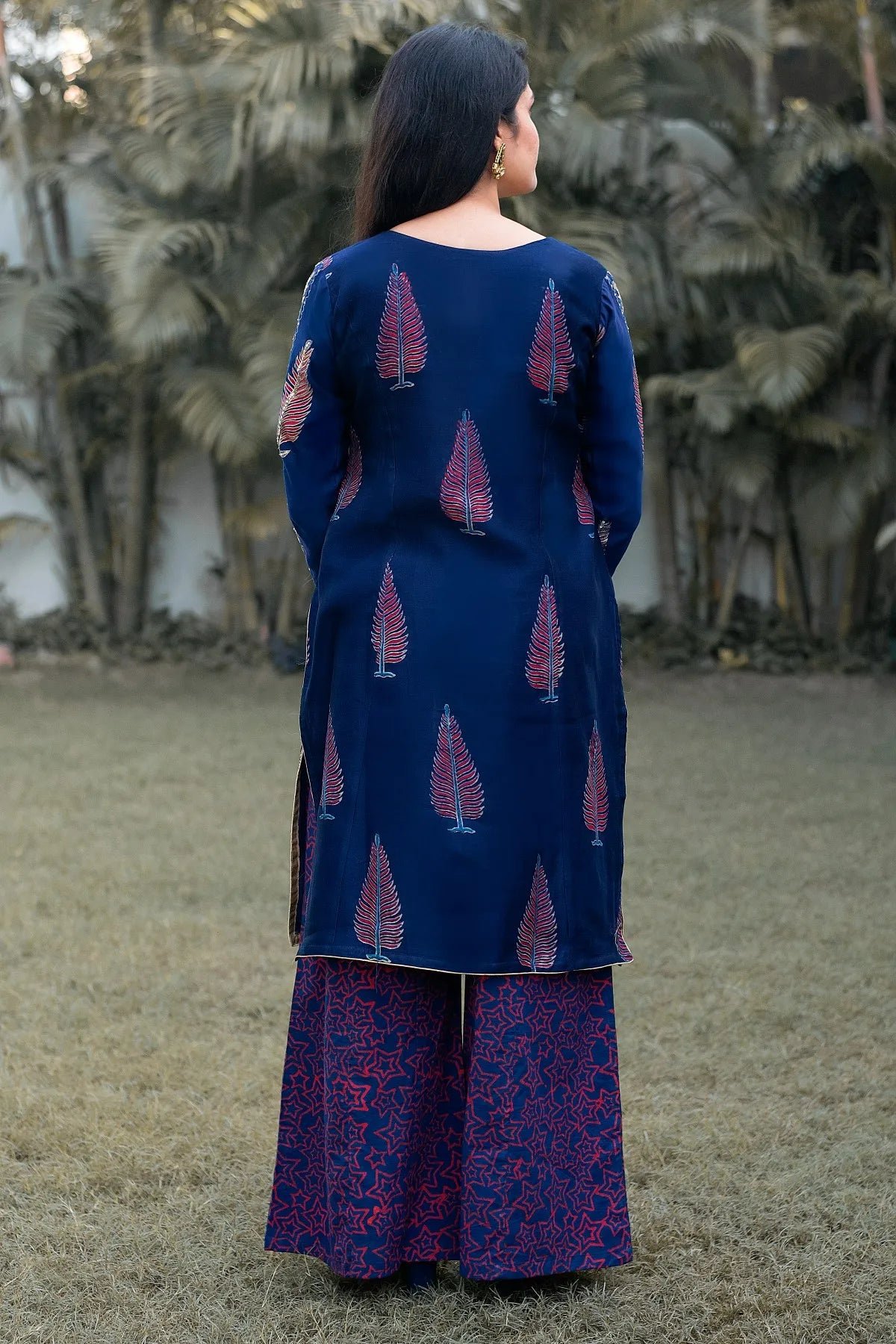 Blue Maheshwari Resham & Zardozi Work Kurta & Dupatta with Blue Palazzo