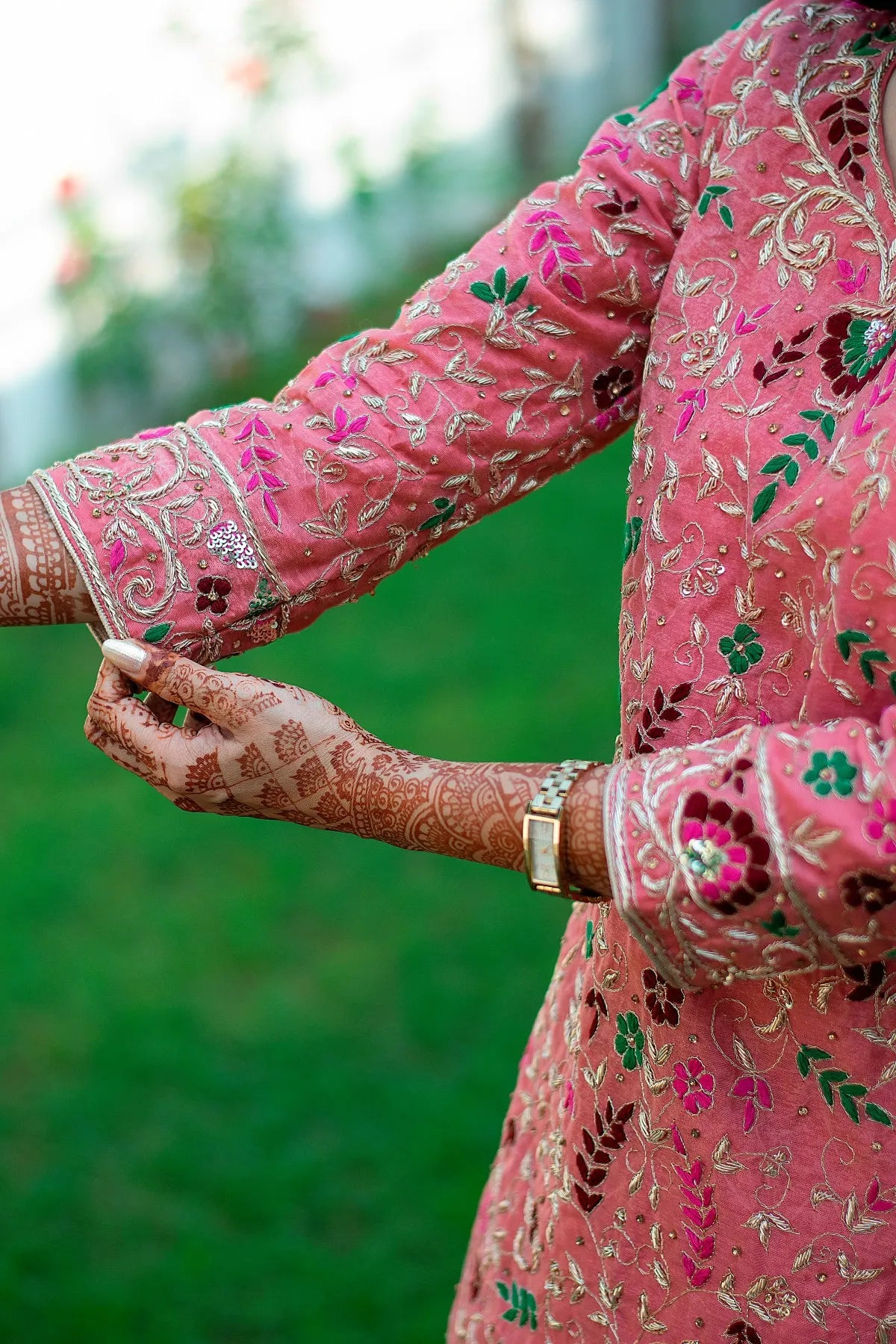 Pink Brocade Gharara with pink chanderi top & dupatta with resham & zardozi work