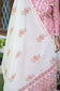 Block-print Pink Maheshwari Applique Work Kurta, Block-print White Maheshwari Dupatta with Block-print White Trousers
