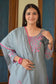 Grey Chanderi Kurta and Dupatta Set with Intricate Pink Applique Work and Complementary Trousers