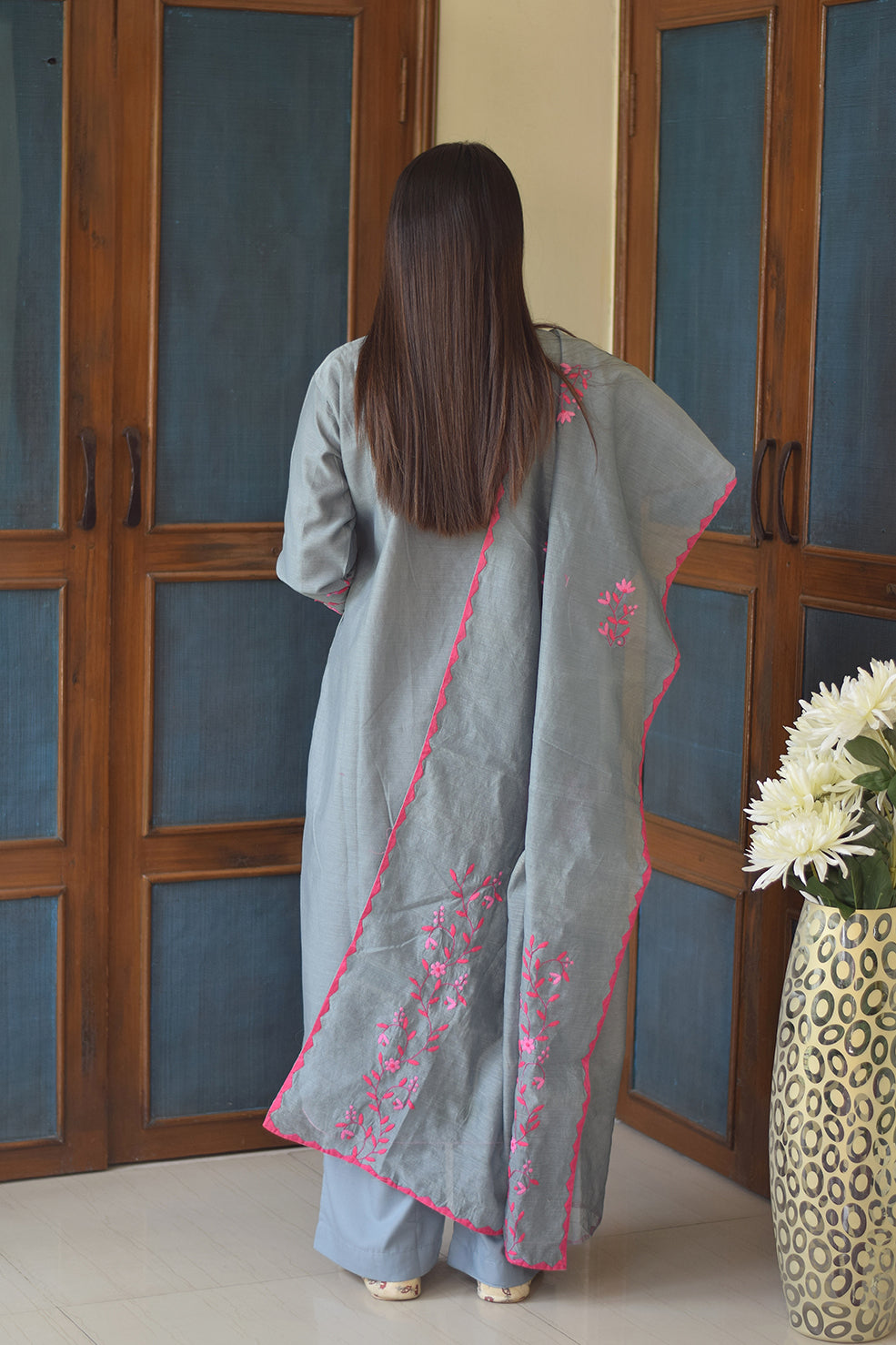 Indian women wearing chanderi printed kurti