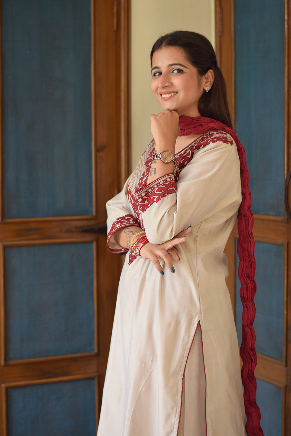 Indian women wearing cutwork kurti
