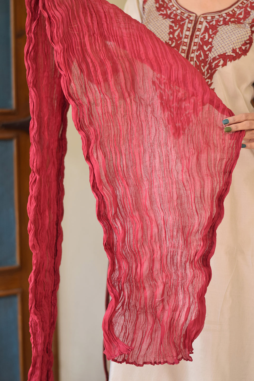 Pink Ethnic Printed Cotton Crochet Lace Embellished Short Kurti –  jaipurkurtius