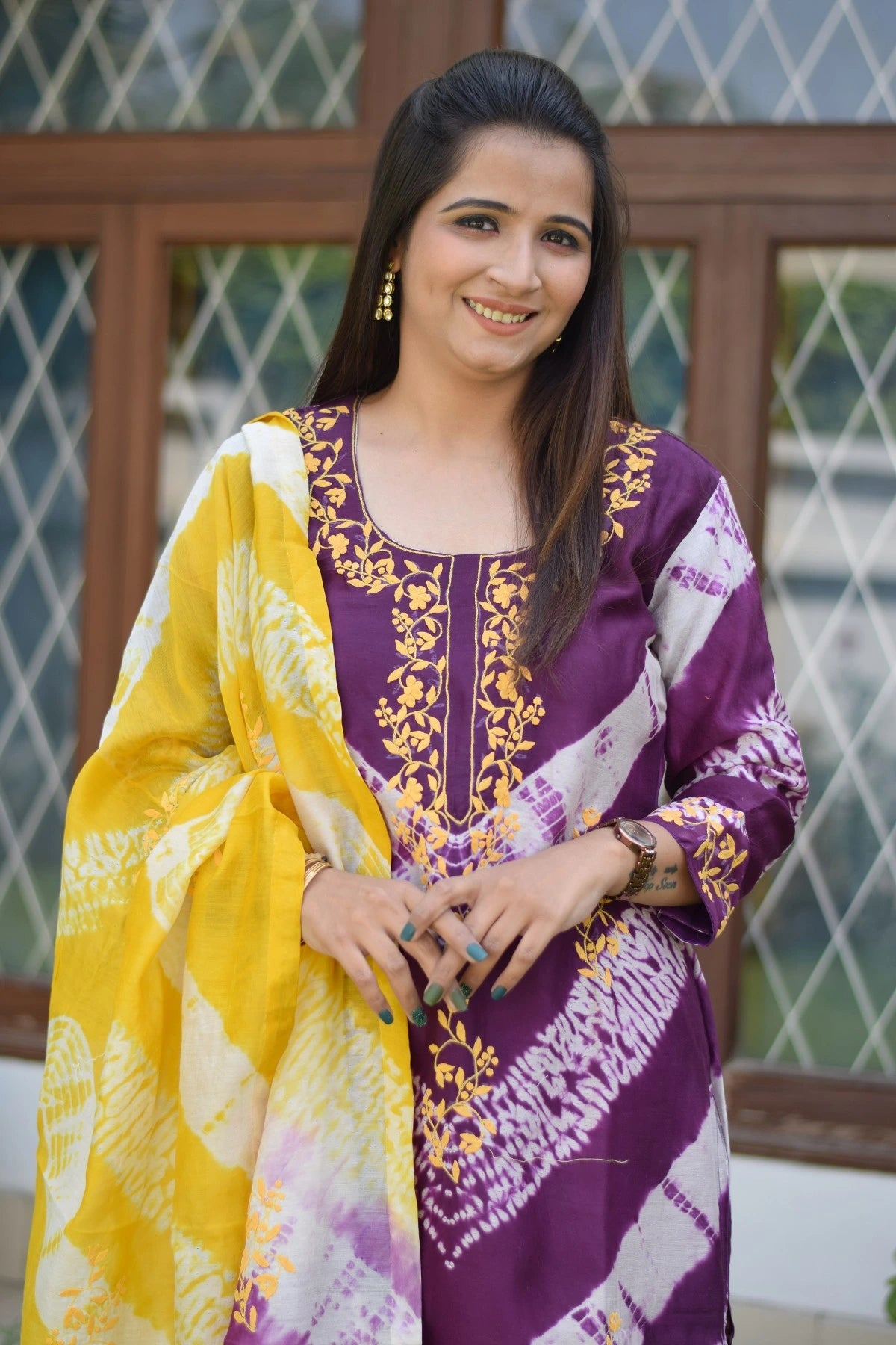 Indian women wearing applique kurti