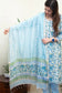 Blue block-print maheshwari applique and kamdani work kurta, blue block-print maheshwari dupatta with blue trousers
