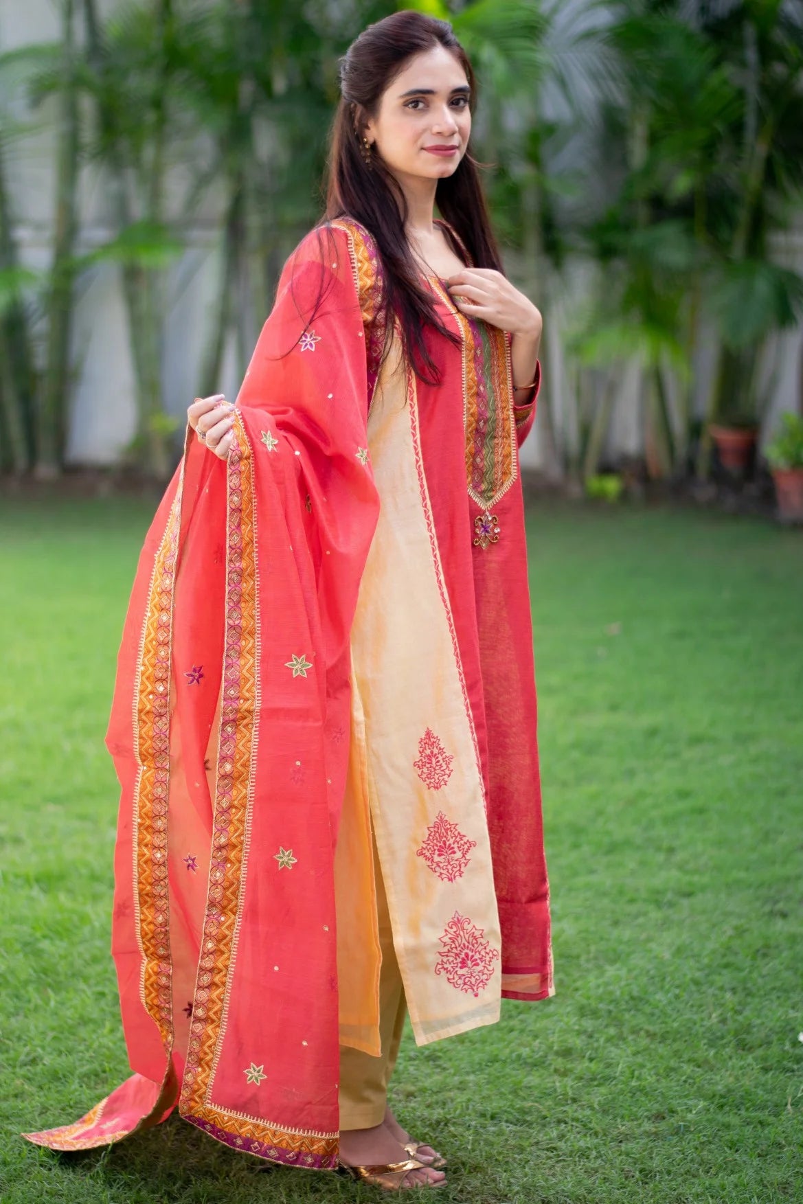 Indian women wearing zardosi work designs suits