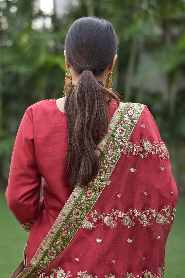 Maroon Silk Kamkhab Tilla Embroidered Wedding Gharara set