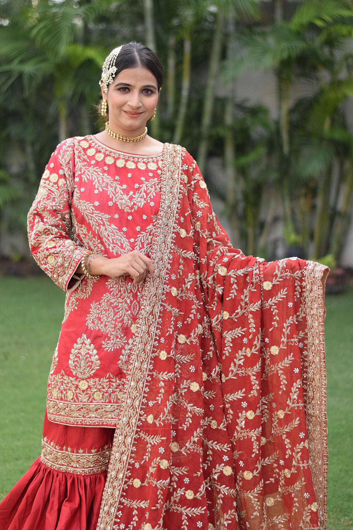 Indian Girl wearing Red Silk Gharara