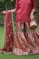 Elegant Maroon Silk & Kamkhab Tilla Embroidered Gharara set on a graceful lady