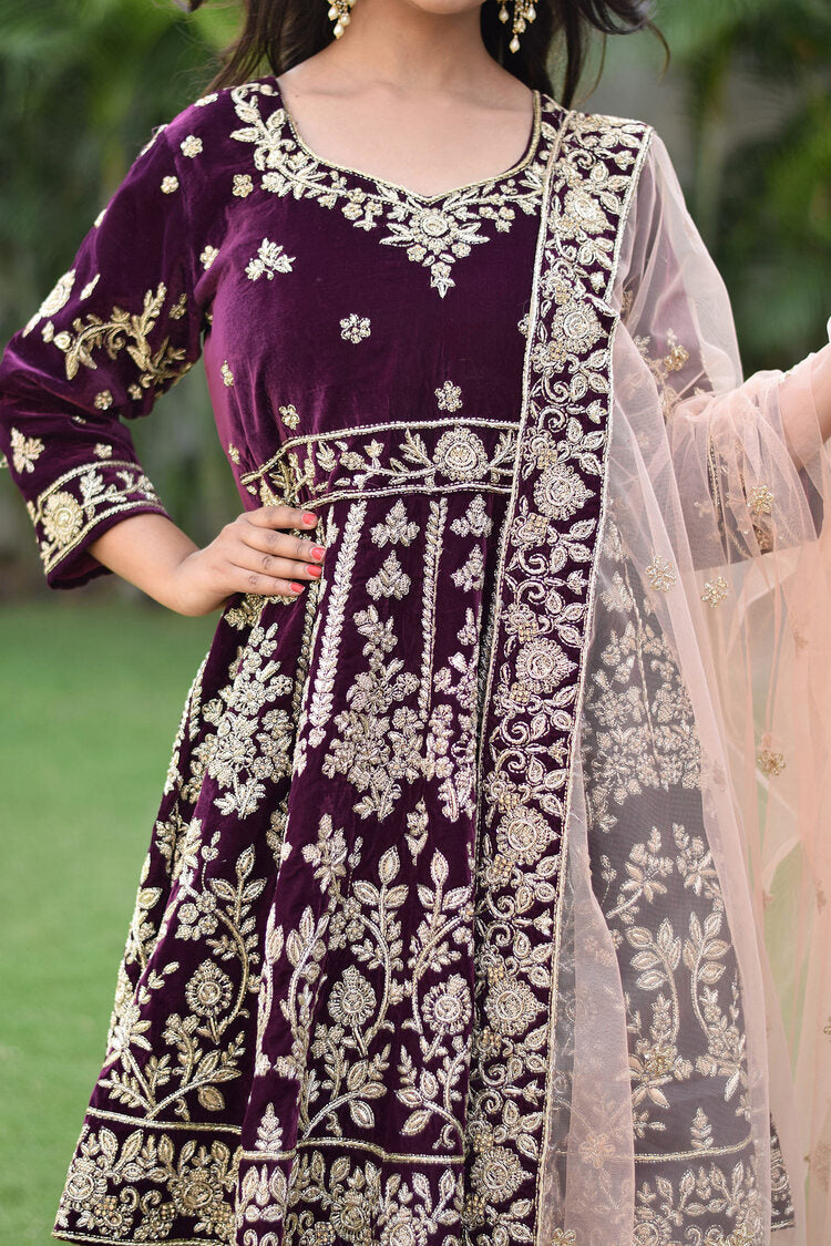Red Velvet Zardozi Work Bridal Lehenga