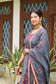 Multicolored Kamkhab Farshi Gharara with Grey Chanderi Applique Work Kurta & Dupatta