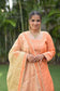 A graceful Peach Kamkhab Farshi Gharara, Peach Chanderi Kurta & Golden Dupatta with Tissue Applique Work outfit
