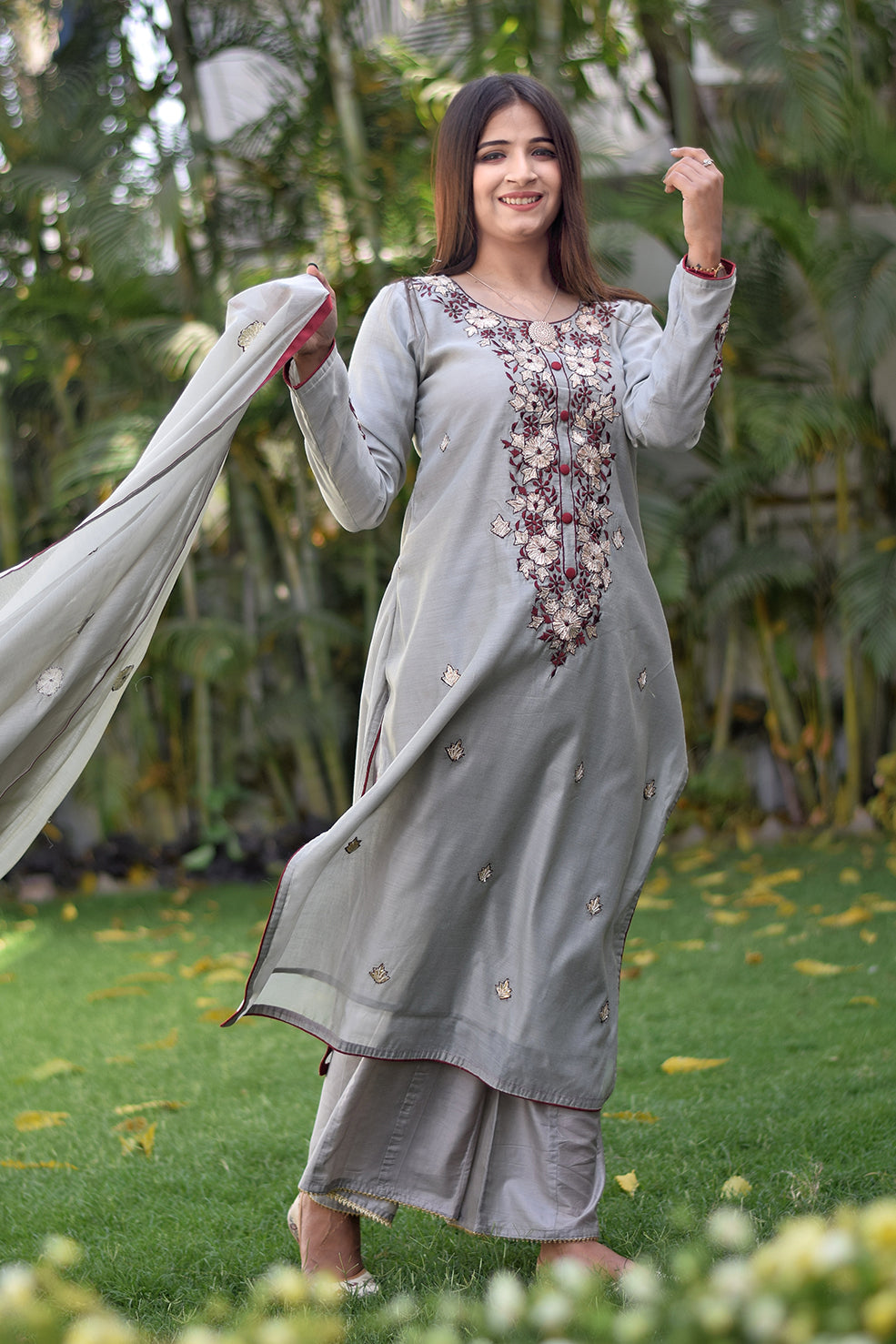 Indian women wearing heavy gota patti suit