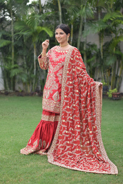 Maroon Silk Zardozi Work Bridal Gharara set