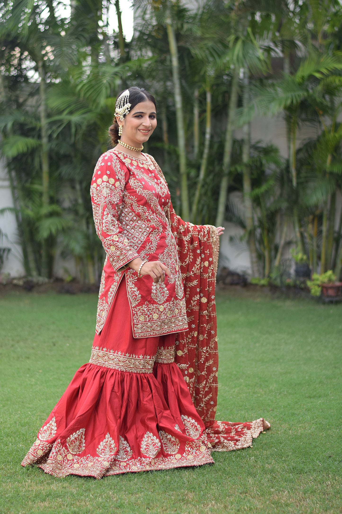 Maroon Silk Zardozi Work Bridal Gharara set