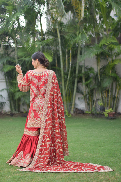 Maroon Silk Zardozi Work Bridal Gharara set