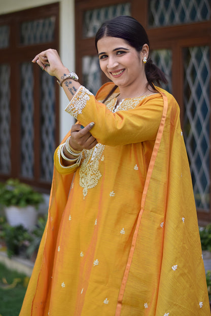 Indian women wearing yellow designer kurti palazzo set