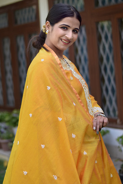 Indian women wearing yellow designer kurti palazzo set