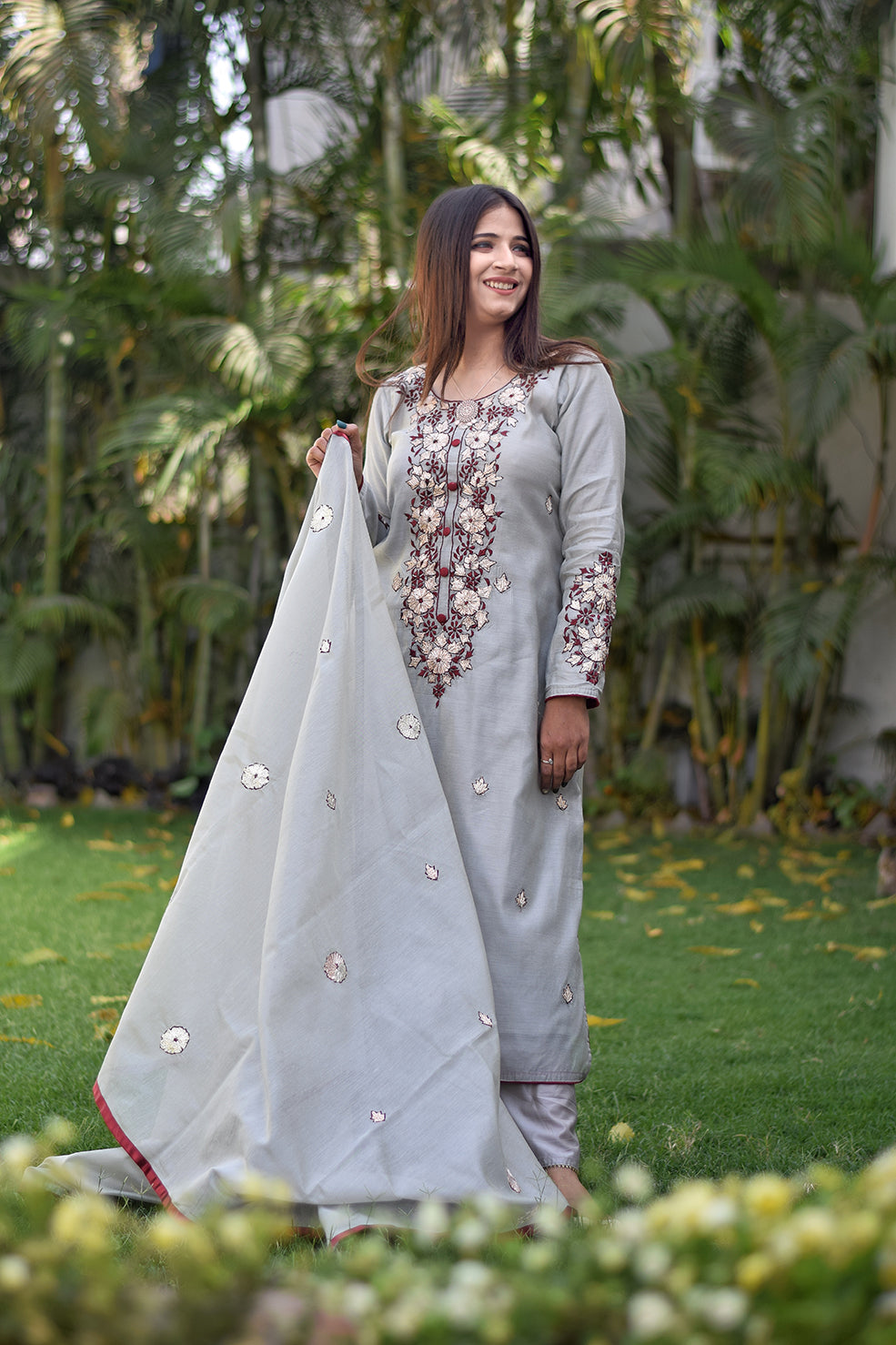 Buy Cording Embroidered Grey Suit - Designer Salwar Kameez – Empress  Clothing