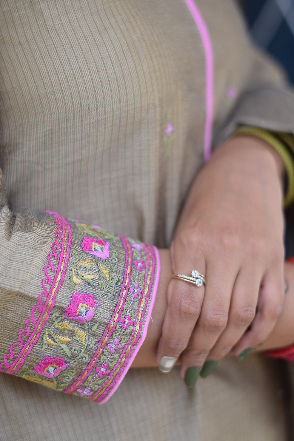 Indian women wearing chanderi printed kurti