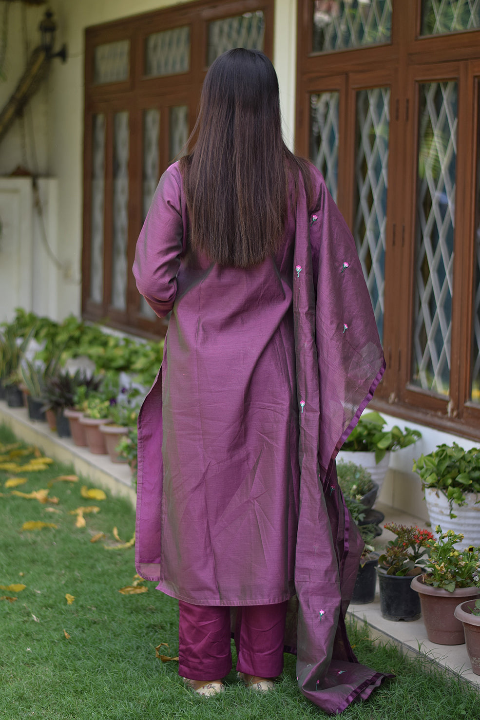 Indian women wearing full embroidered kurta