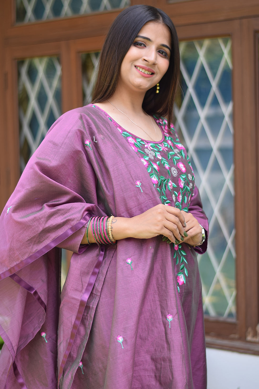 Indian women wearing heavy embroidered kurta