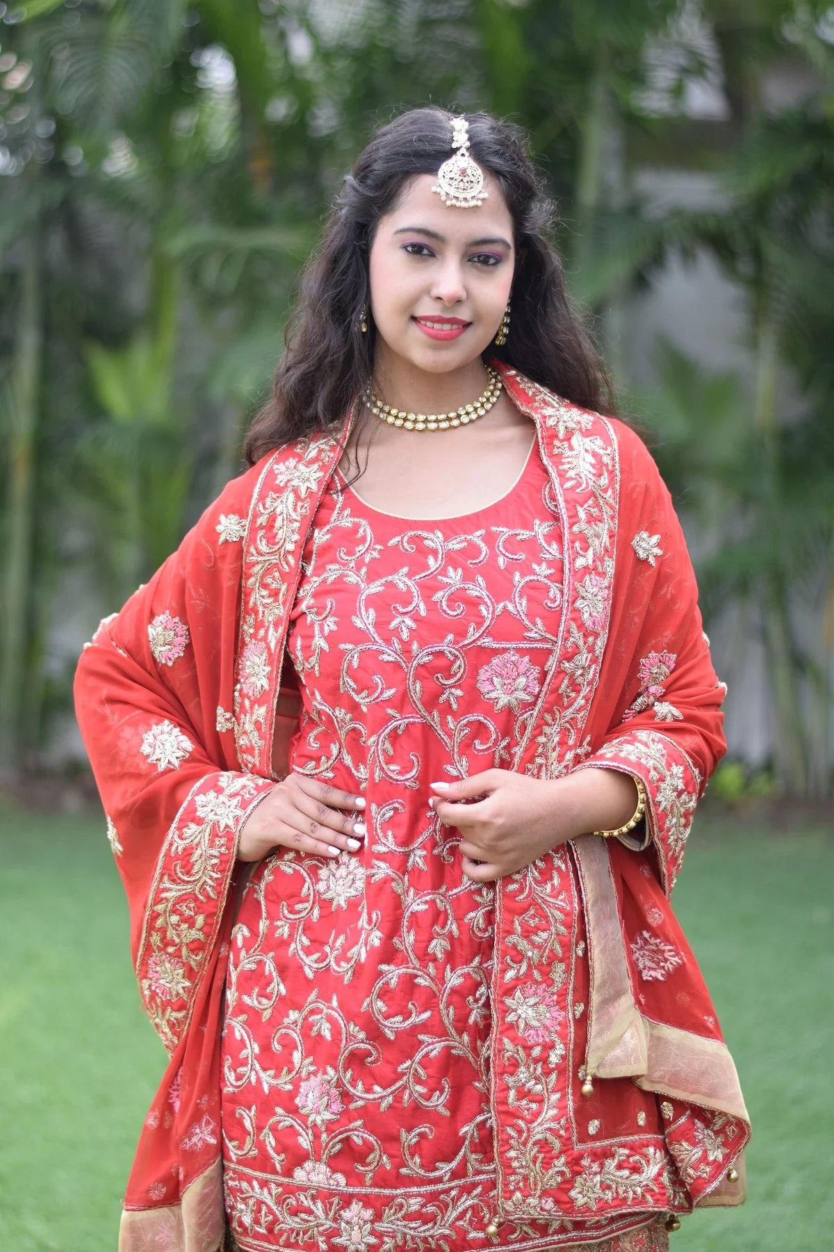 Red Silk Kamkhab Zardozi Work Wedding Gharara Set