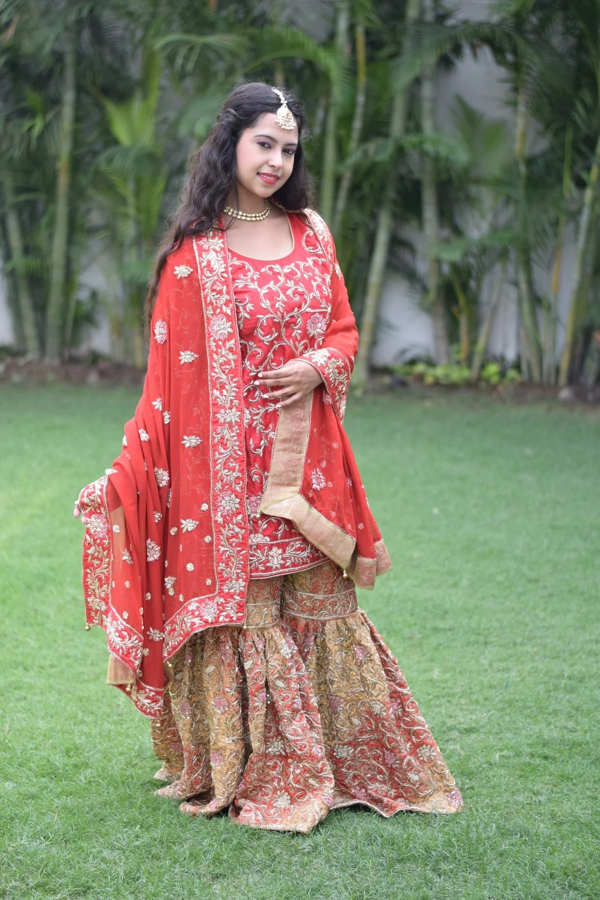 Red Silk Kamkhab Zardozi Work Wedding Gharara Set