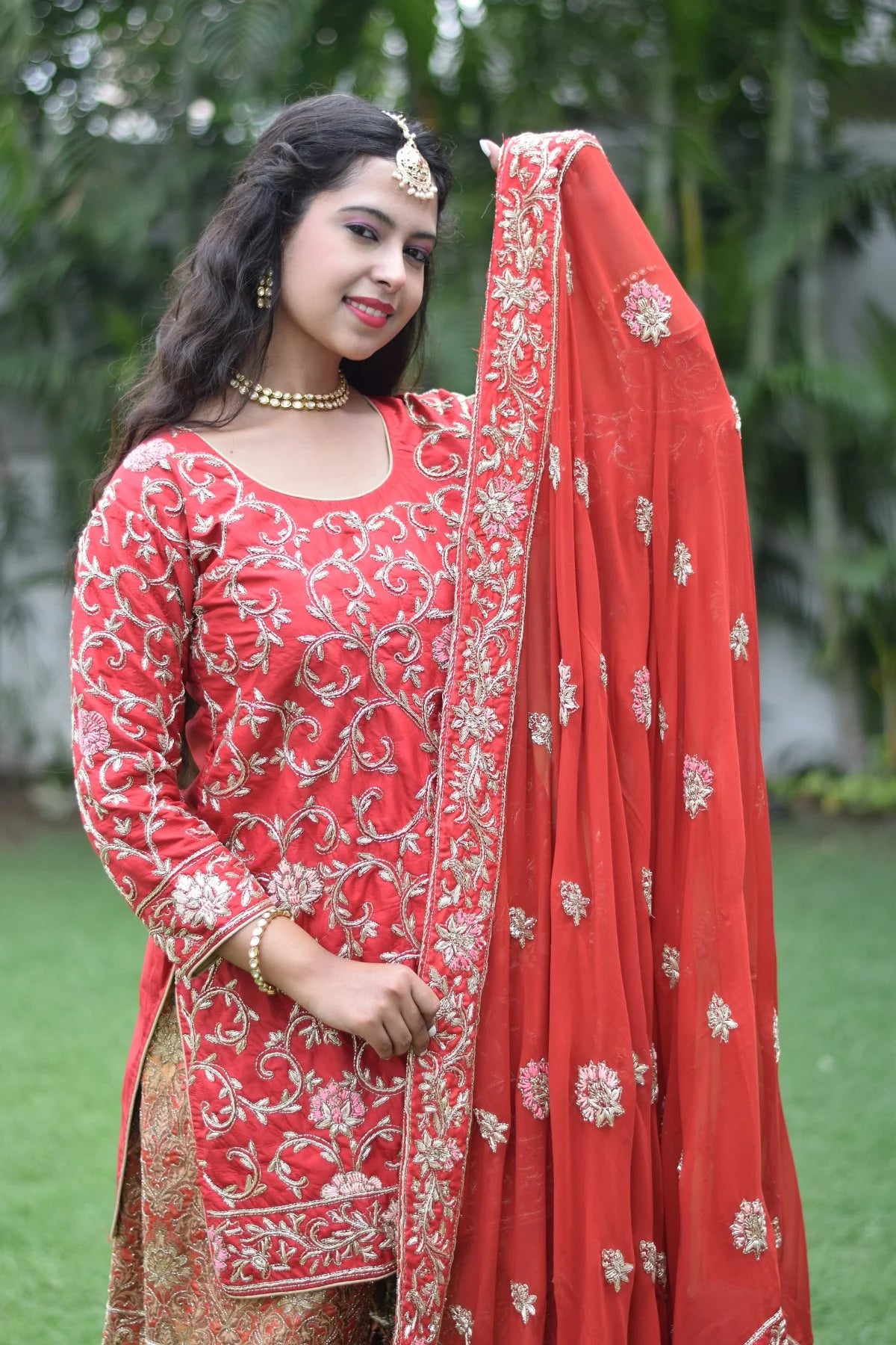 Red Silk Kamkhab Zardozi Work Wedding Gharara Set