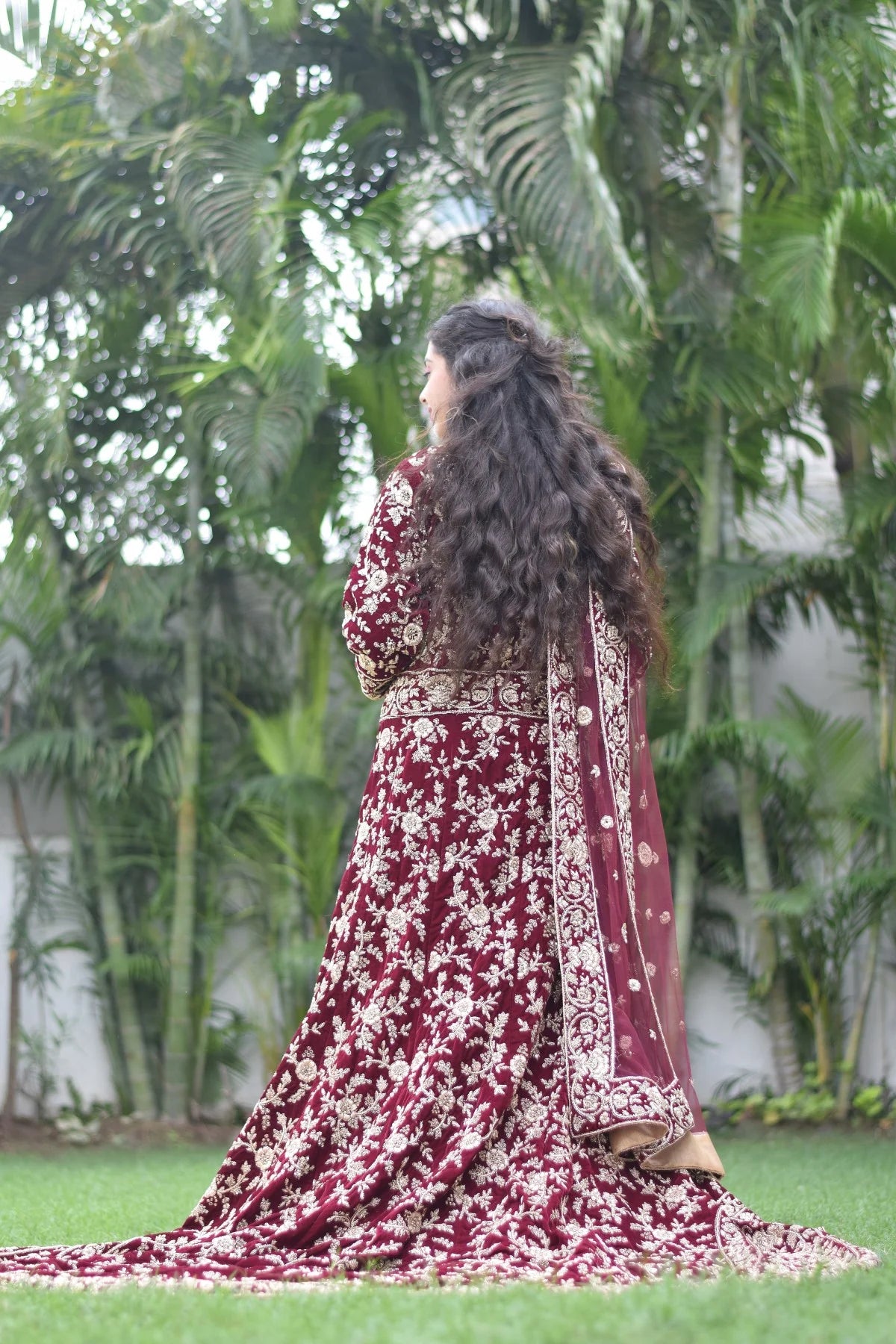 Charming Sparkling Maroon Colour Velvet Gown Festival Wear | TheIndianFab