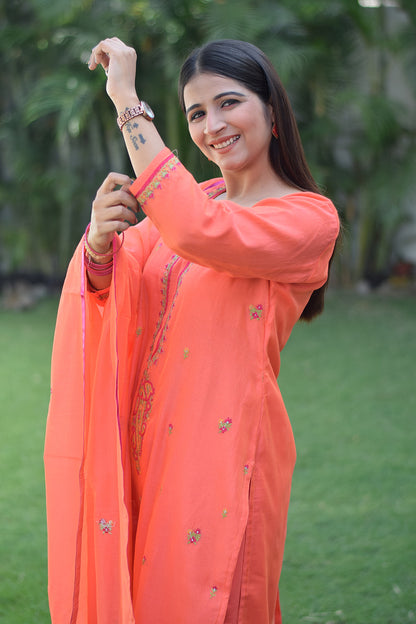 Indian women wearing front embroidery kurti