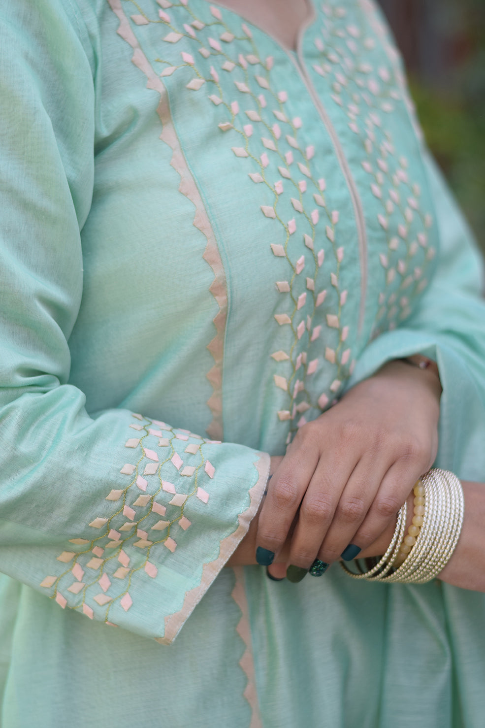 Shop Sea green chanderi aari work kurta The Indian Couture