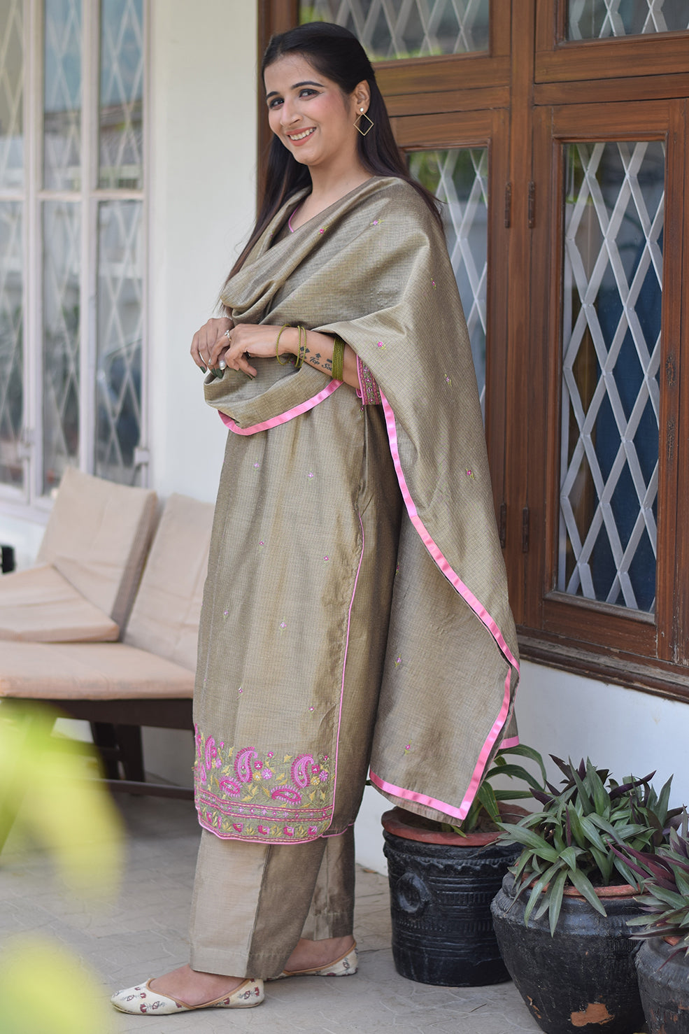 Indian women wearing chanderi top with Trouser