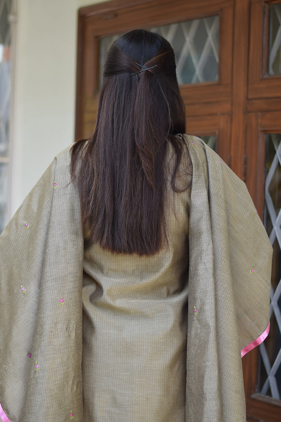 Indian women wearing chanderi kurta suit set