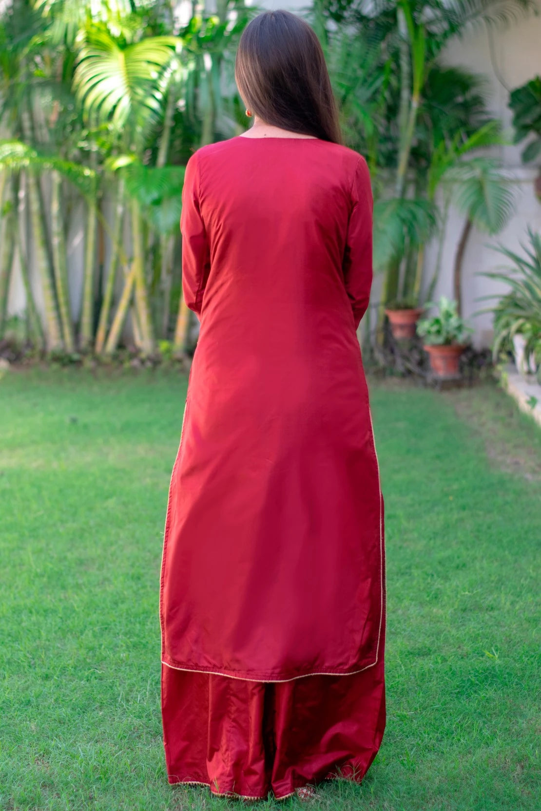 Maroon Silk Zardozi Kurta,Maroon Silk Palazzo With Golden Dupata