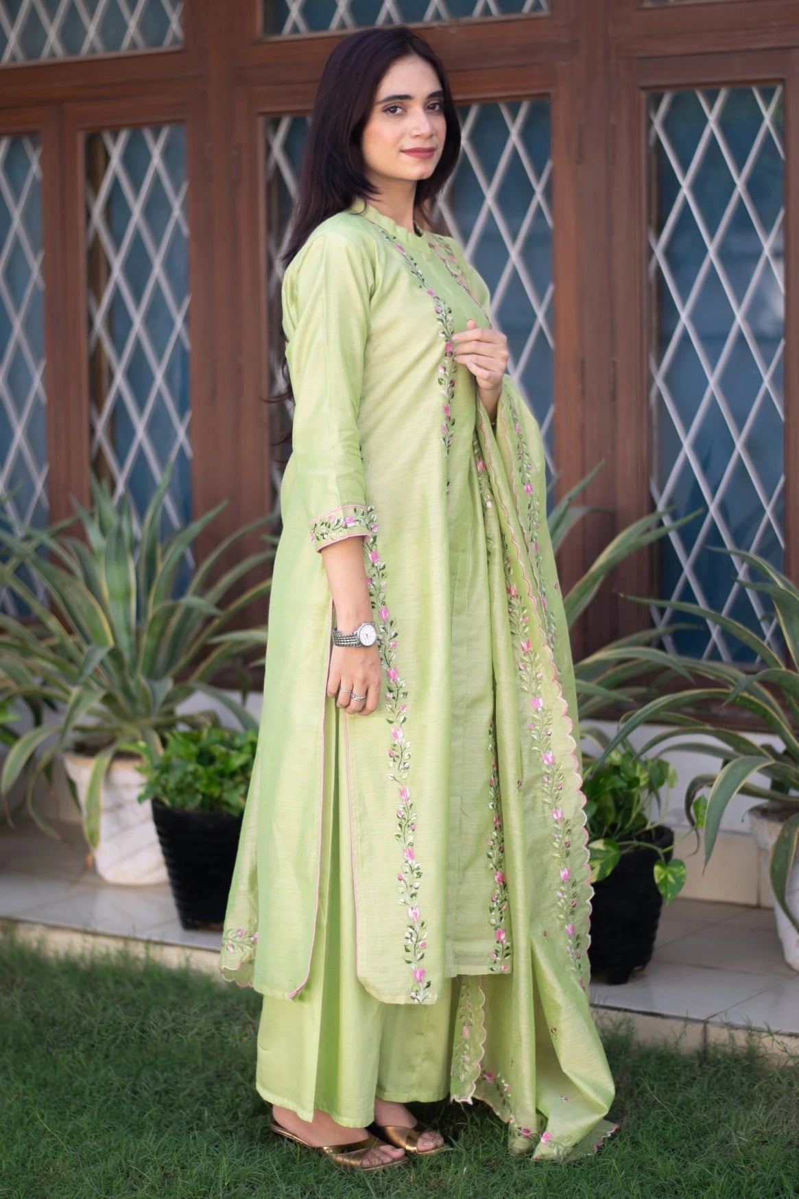 Anouk Women Green Printed Kurti with Dhoti Pants - Absolutely Desi