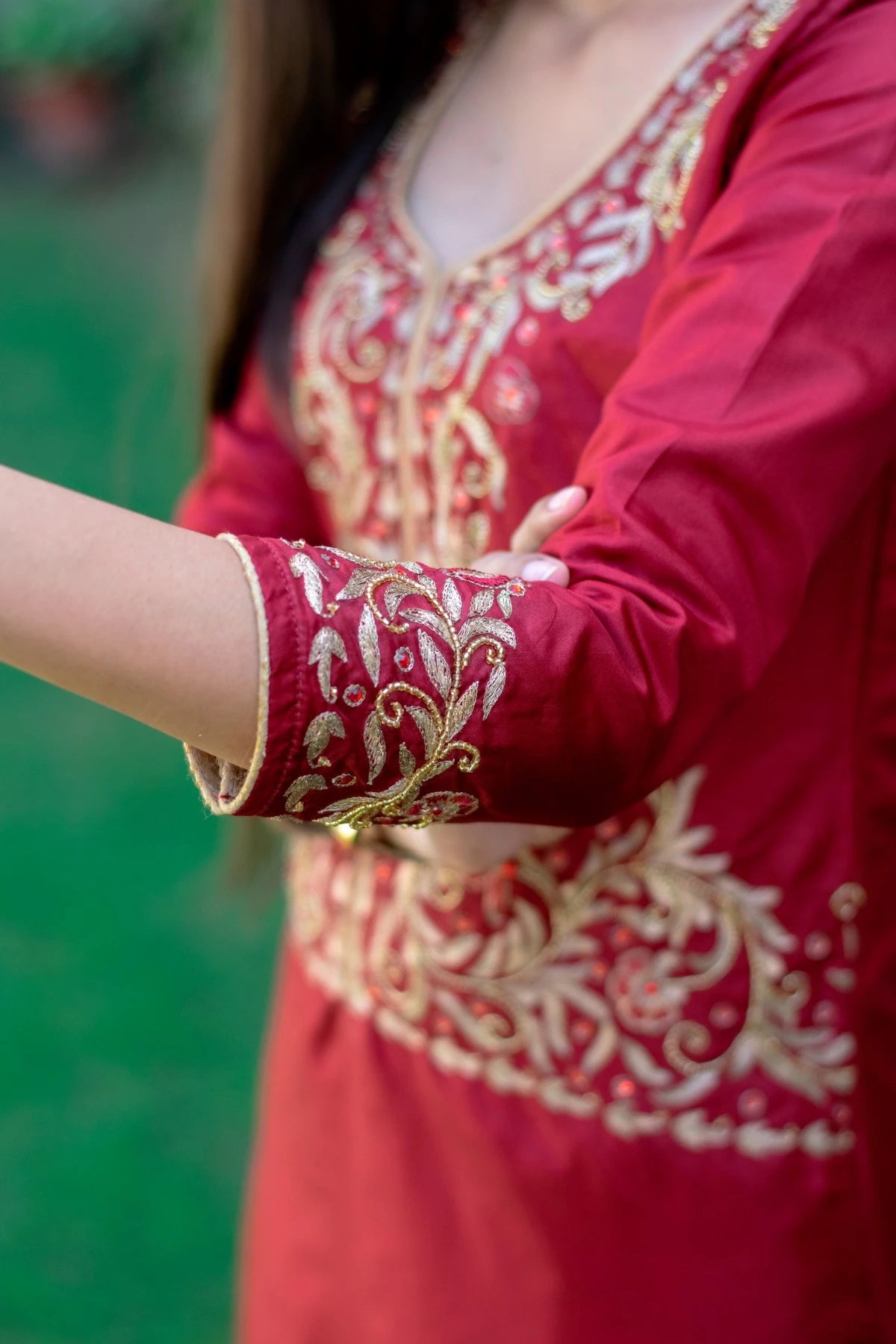 Maroon Silk Zardozi Kurta,Maroon Silk Palazzo With Golden Dupata